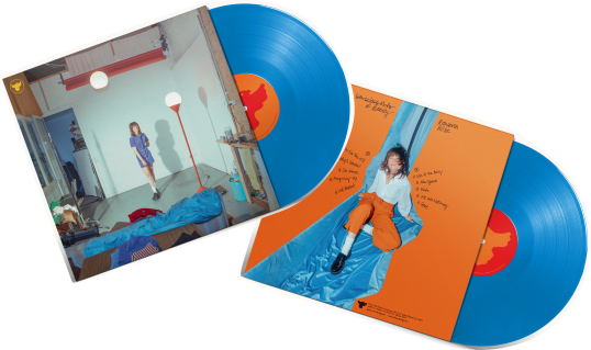 Album artwork for Rowena Wise's debut album, 'Senseless Acts of Beauty'. The front and back of the vinyl album are shown, with the bright blue vinyl poking out.